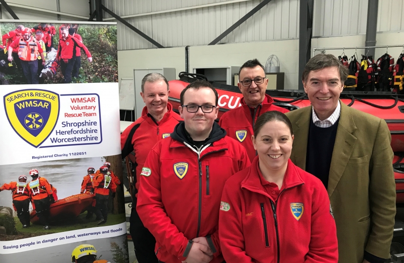 Philip Dunne MP with Bridgnorth Search & Rescue Team (L to R) Graham Thomas, Sam Bennett, Andy Neal, and Vanda Passmore