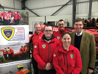 Philip Dunne MP with Bridgnorth Search & Rescue Team (L to R) Graham Thomas, Sam Bennett, Andy Neal, and Vanda Passmore